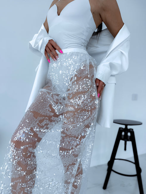 Flitter skirt "POWDER A01" - WHITE